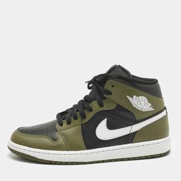 Pre Owned Air Jordans Dark Green/Black Leather Air Jordan 1 High Top Sneakers Size 42.5