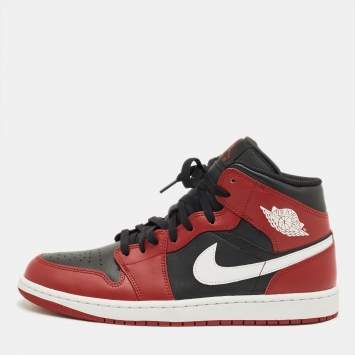 Pre Owned Air Jordans Red Leather Air Jordan 1 High Top Sneakers Size 45