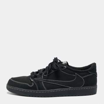 Pre Owned Air Jordans Black Nubuck Leather Jordan 1 Retro Low OG SP Travis Scott Black Phantom Sneakers Size 44.5