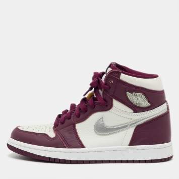Pre Owned Air Jordans Burgundy/White Leather Jordan 1 Retro High Bordeaux Sneakers Size 37.5