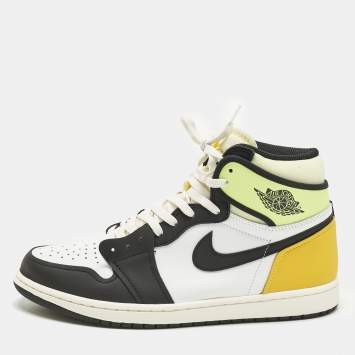 Pre Owned Air Jordans Jordan 1 Retro White Black Volt University Gold Size 45 Multicolor Leather High Top Sneakers