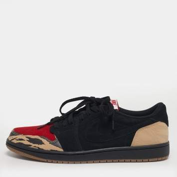 Pre Owned Air Jordans 1 Retrol Size 45.5 Tricolor Leather and Suede Lace Up Sneakers