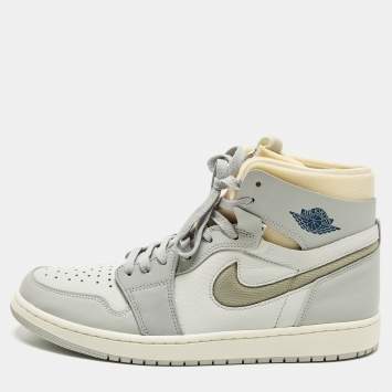 Pre Owned Air Jordans Jordan 1 Size 46 Grey Leather and Net High Top Sneakers