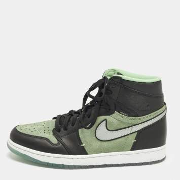 Pre Owned Air Jordans Jordan 1 Retro High Zoom Zen Green Size 45 Green/Black Suede and Leather High Top Sneakers