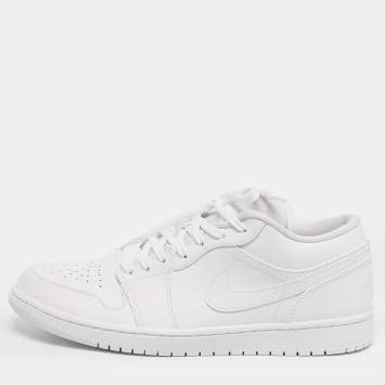 Pre Owned Air Jordans Jordan 1 Triple White Size 45 White Tumbled Leather Low Top Sneakers