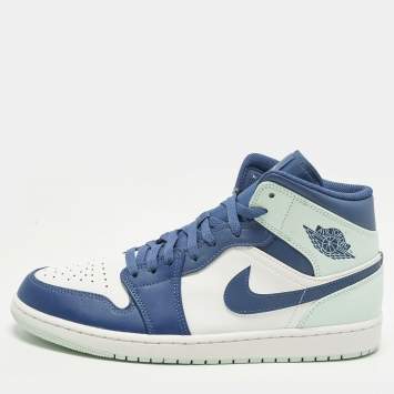 Pre Owned Air Jordans Jordan 1 Mystic Navy Mint Foam Size 45.5 Multicolor Leather Mid Top Sneakers