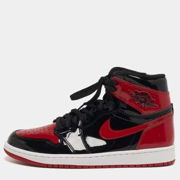 Pre Owned Air Jordans Jordan 1 Retro OG Bred Size 42.5 Black /Red Patent Leather High Top Sneakers