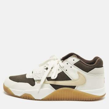 Pre Owned Air Jordans Jordan Jumpman Size 46 Two Tone Knit Fabric and Leather Jack TR Travis Scott Sail High Top Sneakers