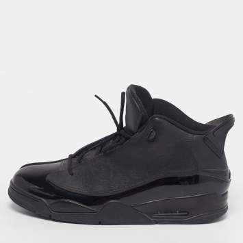 Pre Owned Air Jordans Dub Zero Size 47.5 Black Leather and Patent Lace Up Sneakers