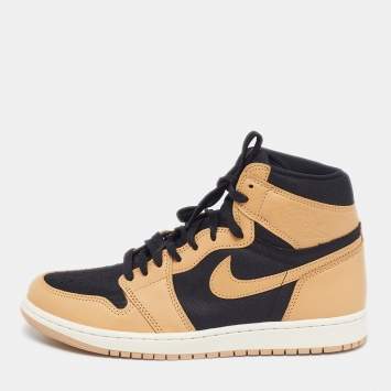 Pre Owned Air Jordans Jordan 1 Retro OG Heirloom Size 44 Beige/Black Leather and Canvas High Top Sneakers