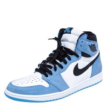 مملوكة مسبقًا Nike Blue/White Leather Air Jordan 1 Retro University High Top Sneakers Size 45.5