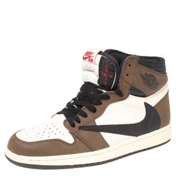 Pre Owned Nike Multicolor Leather And Nubuck Air Jordan 1 Travis Scott Sneakers Size 43