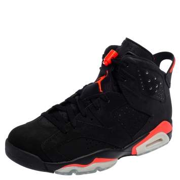 Pre Owned Air Jordan Black/Infrared Nubuck Leather Jordan 6 Retro Sneakers Size 42