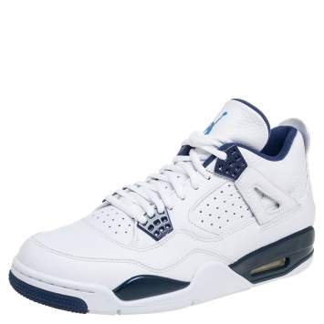 Pre Owned Air Jordan White/Legend Blue Leather Columbia Jordan 4 Retro Sneakers Size 42