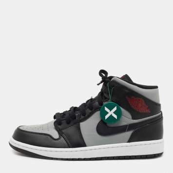 Pre Owned Air Jordan 1 Black/Grey Leather Mid Shadow Sneakers Size 43