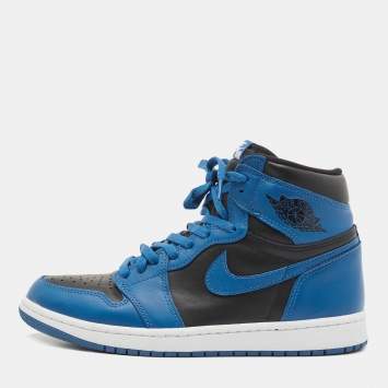 Pre Owned Air Jordan Blue/Black Leather Jordan 1 Retro High OG Sneakers Size 42.5
