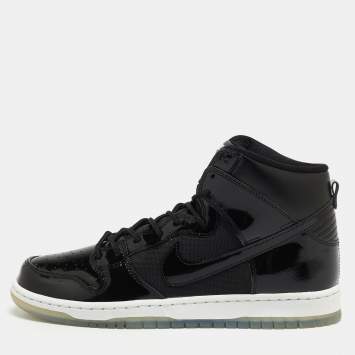 Pre Owned Nike Black Mesh and Patent Leather Dunk High Pro Sneakers Size 44