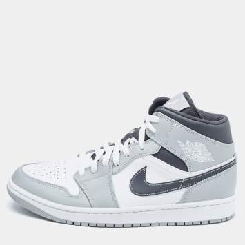 Pre Owned Air Jordan Multicolor Leather Jordan 1 Mid Light Smoke Grey Anthracite Sneakers Size 44
