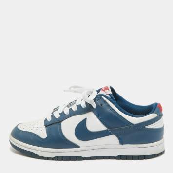 Pre Owned Air Jordans Navy Blue/White Leather Air Jordan i Low Top Sneakers Size 42  