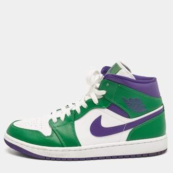 Pre Owned Air Jordans Multicolor Leather Jordan 1 Mid Incredible Hulk Sneakers Size 43