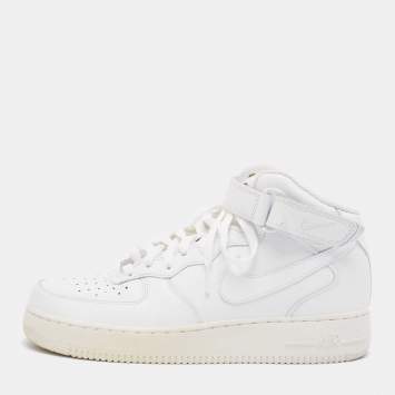 Pre Owned Air Jordans White Leather Air Force High Top Sneakers Size 42.5