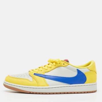 مملوكة مسبقًا Air Jordans Multicolor Leather Jordan 1 Retro Low OG SP Travis Scott Canary Sneakers Size 46