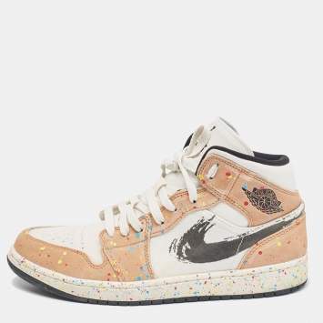 Pre Owned Air Jordans Multicolor Suede and Canvas Jordan 1 Mid SE Brushstroke Sneakers Size 42