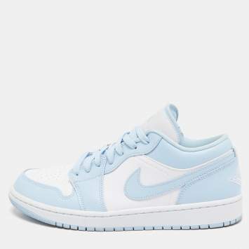 Pre Owned Air Jordans Blue/White Leather Jordan 1 Low White Ice Blue Sneakers Size 43