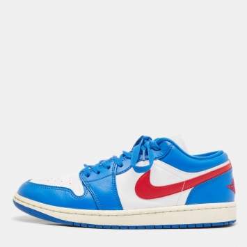 Pre Owned Air Jordans Blue Leather Air Jordan 1 Low Top Sneakers Size 42