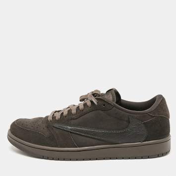 Pre Owned Air Jordans Brown Suede and Leather Jordan 1 Retro Low OG SP Travis Scott Velvet Brown Sneakers Size 46
