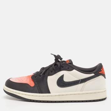 Pre Owned Air Jordans White/Orange Leather Jordan 1 Retro Low Sneakers Size 40