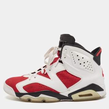 Pre Owned Air Jordans White/Red Leather 6 Retro Lace Up Sneakers Size 44.5