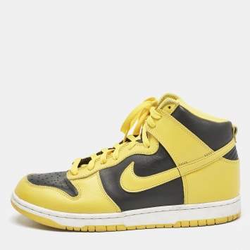 Pre Owned Air Jordans Black/Yellow Leather Jordan 1 Retro Dunk Hi Sp Maize Sneakers Size 44.5
