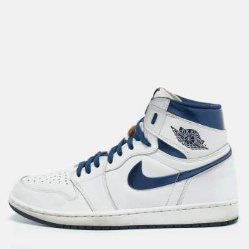 Pre Owned Air Jordans White Leather Jordan 1 Retro High OG Sneakers Size 44