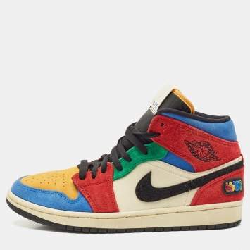 Pre Owned Air Jordans Multicolor Suede and Corduroy Jordan 1 Mid SE Fearless Blue the Great Sneakers Size 41