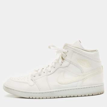 Pre Owned Air Jordans White Leather Jordan 1 Retro High OG Sneakers Size 45