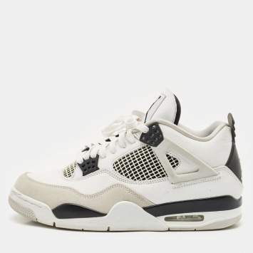 Air Jordans White/Black Leather and Suede Jordan 4 Retro Military Black Sneakers Size 44