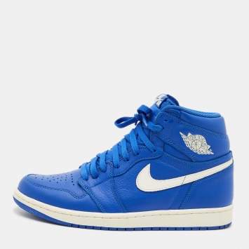 Pre Owned Air Jordans Blue Leather Air Jordans 1 Retro High Top Sneakers Size 44