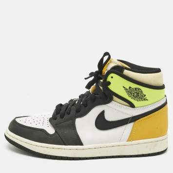 Pre Owned Air Jordans Multicolor Leather Jordan 1 Retro High White Black Volt University Gold Sneakers Size 42