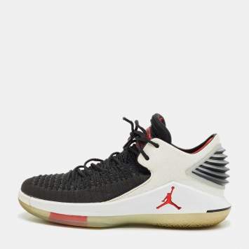 Pre Owned Air Jordan Black/White Fabric and Leather XXXII Low Slam Dunk Sneakers Size 41