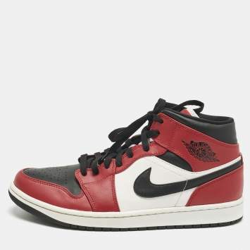 Pre Owned Air Jordans Multicolor Leather Jordan 1 Mid Chicago Toe Sneakers Size 45