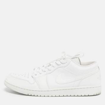 Pre Owned Air Jordans White Leather Jordan 1 Low Triple White Sneakers Size 45