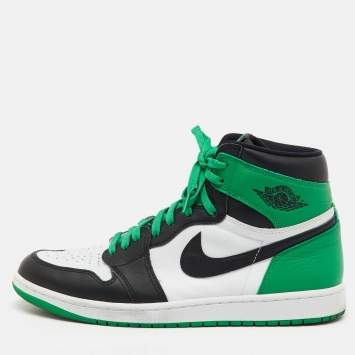 Pre Owned Air Jordans Green/Black Leather Jordan 1 Retro High OG Lucky Green Sneakers Size 45