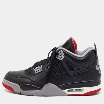 Pre Owned Air Jordans Black Leather Jordan 4 Retro Bred Reimagined Sneakers Size 45