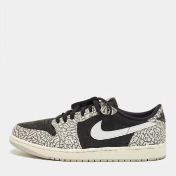 Pre Owned Air Jordans Black/Grey Nubuck and Leather Jordan 1 Retro Low OG Black Cement Sneakers Size 44.5