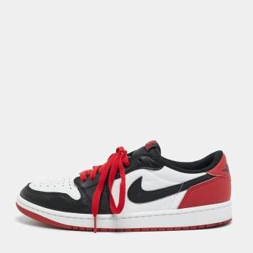 Pre Owned Air Jordans Multicolor Leather Jordan 1 Retro Low OG Black Toe Sneakers Size 44.5