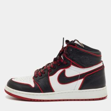 Pre Owned Air Jordans Black/White Leather Jordan 1 Retro High Bloodline Sneakers Size 37.5