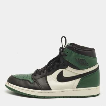 Pre Owned Air Jordans Air Jordan 1 Size 46 Green/White Leather High Top Sneakers