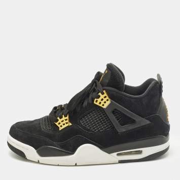 Pre Owned Air Jordans 4 Retro Size 43 Black Leather and Suede Lace Up Sneakers