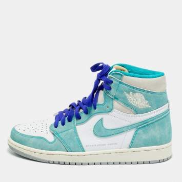 Pre Owned Air Jordans 1 Retro  OG High Size 44.5 Turbo Green/White Leather and Suede High Top Sneakers    